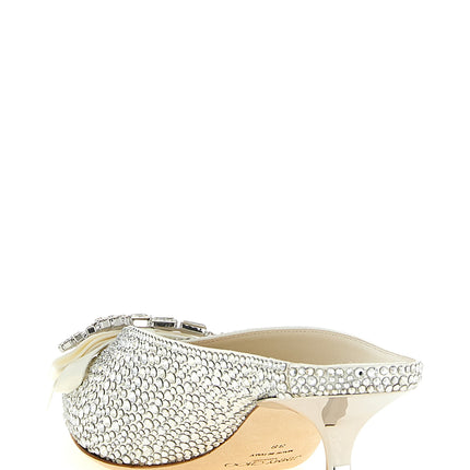 Jimmy Choo Silver Tencel Mid Heel Pumps