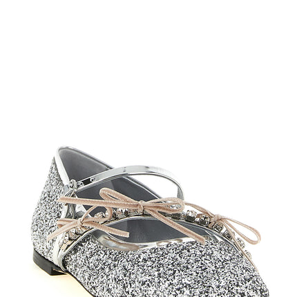 Jimmy Choo Silver Tencel Ballet Flats