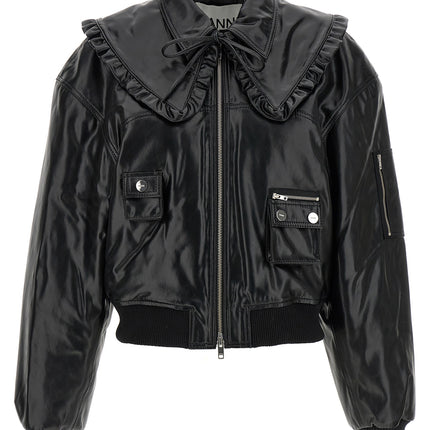 Ganni Black Leather Bomber