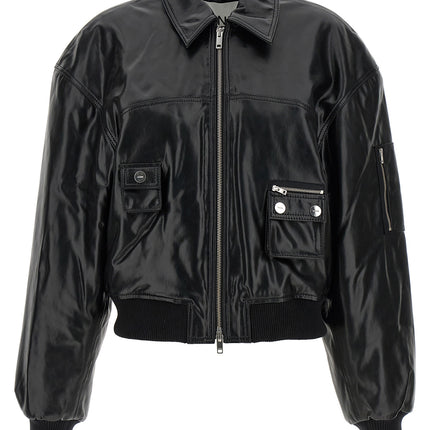 Ganni Black Leather Bomber