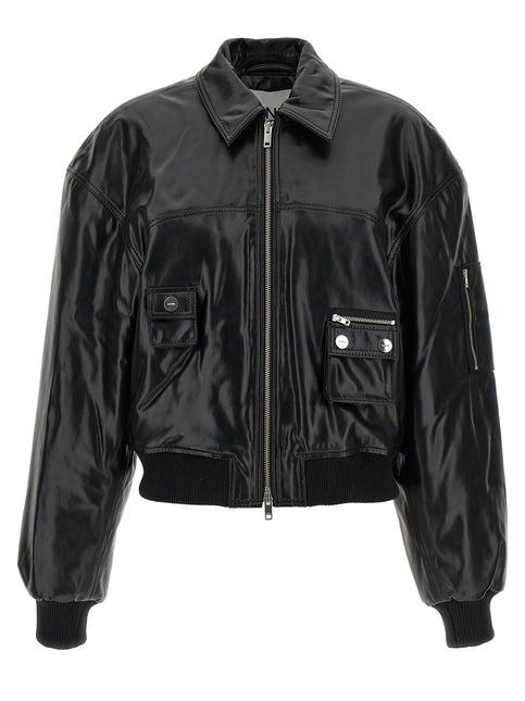 Ganni Black Leather Bomber