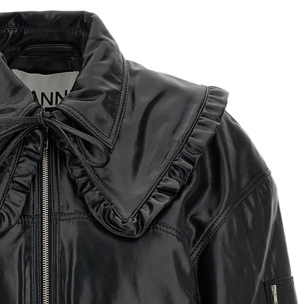 Ganni Black Leather Bomber