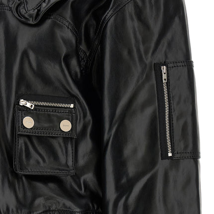 Ganni Black Leather Bomber