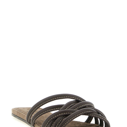 Brunello Cucinelli Brown Lamb Leather Slides