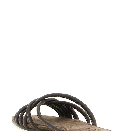 Brunello Cucinelli Brown Lamb Leather Slides