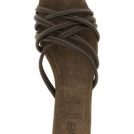 Brunello Cucinelli Brown Lamb Leather Slides