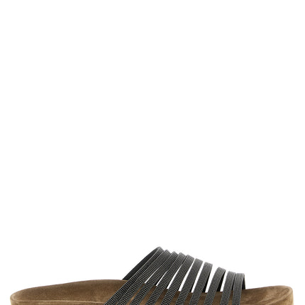 Brunello Cucinelli Black Lamb Leather Slides