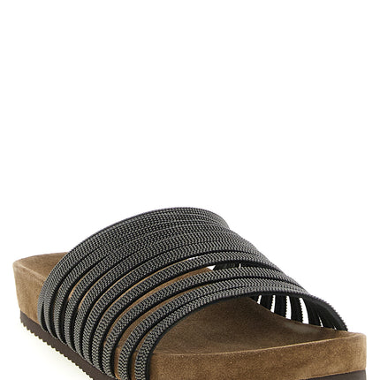 Brunello Cucinelli Black Lamb Leather Slides