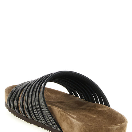 Brunello Cucinelli Black Lamb Leather Slides