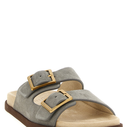 Brunello Cucinelli Gray Calfskin Slides