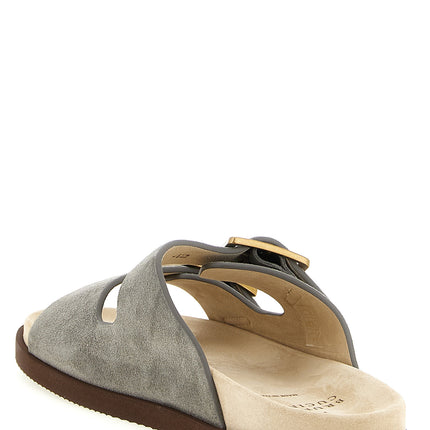 Brunello Cucinelli Gray Calfskin Slides