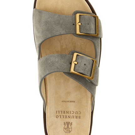 Brunello Cucinelli Gray Calfskin Slides