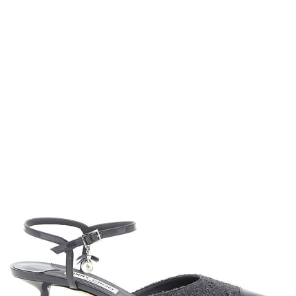Jimmy Choo Gray Tencel Mid Heel Pumps