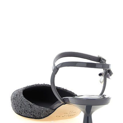 Jimmy Choo Gray Tencel Mid Heel Pumps