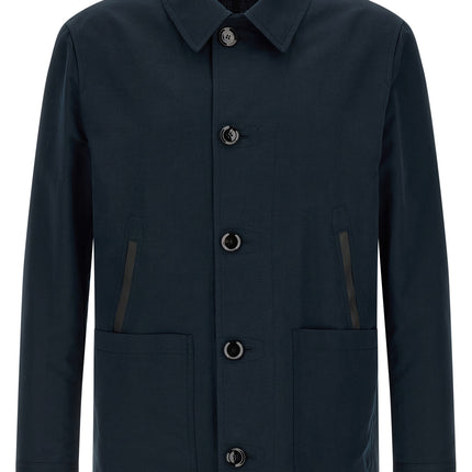 Brioni Blue Linen Full-Length Jacket