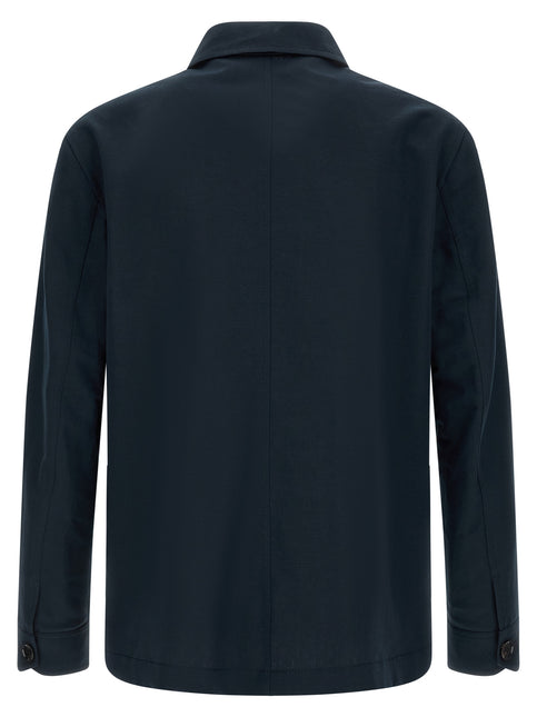 Brioni Blue Linen Full-Length Jacket