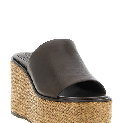 Brunello Cucinelli Brown Calfskin Wedge Sandals