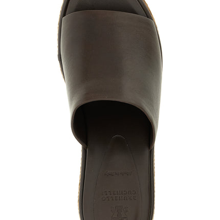 Brunello Cucinelli Brown Calfskin Wedge Sandals
