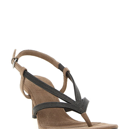 Brunello Cucinelli Beige Lamb Leather Flat Sandals