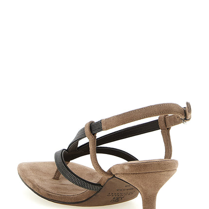 Brunello Cucinelli Beige Lamb Leather Flat Sandals