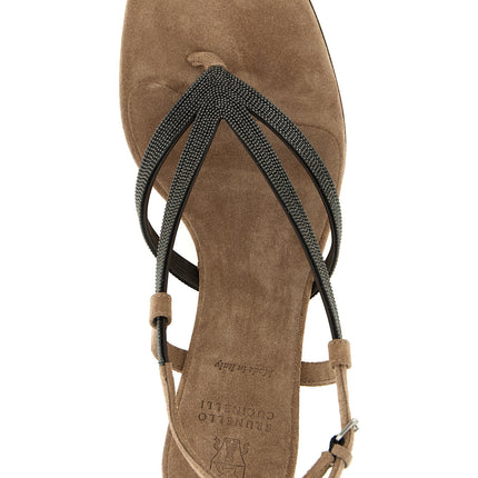 Brunello Cucinelli Beige Lamb Leather Flat Sandals