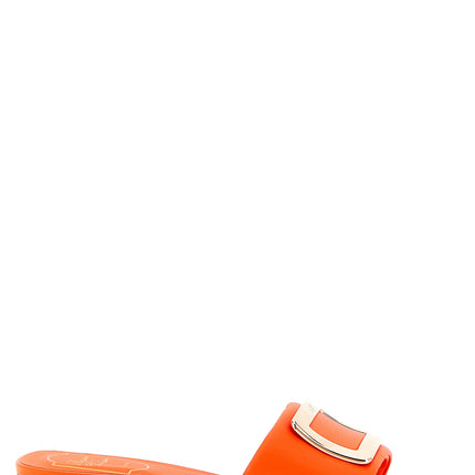 Roger Vivier Orange Lamb Leather Mid Heel Pumps