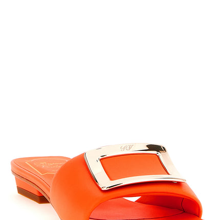 Roger Vivier Orange Lamb Leather Mid Heel Pumps