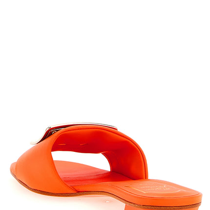 Roger Vivier Orange Lamb Leather Mid Heel Pumps