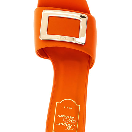 Roger Vivier Orange Lamb Leather Mid Heel Pumps