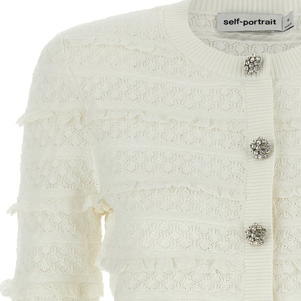 Self-Portrait White Viscose Cardigan