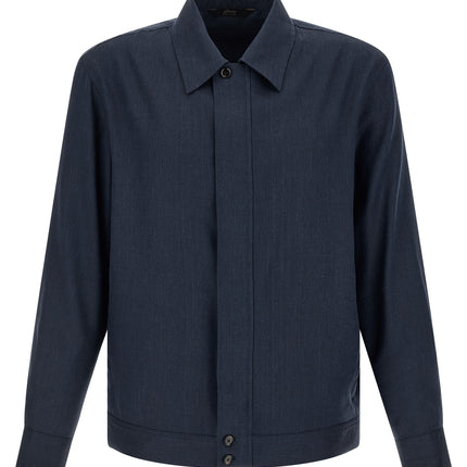 Brioni Blue Linen Full-Length Jacket