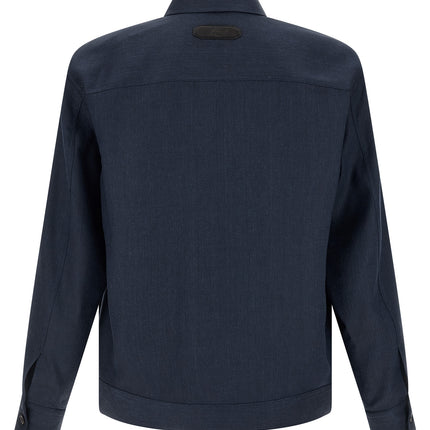 Brioni Blue Linen Full-Length Jacket