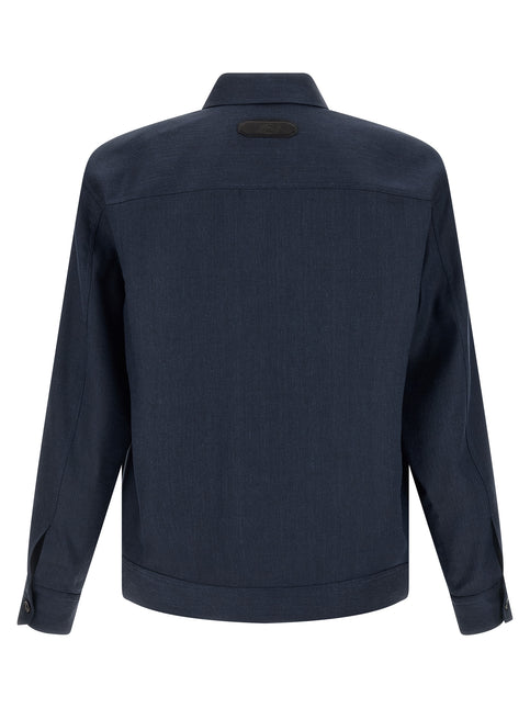 Brioni Blue Linen Full-Length Jacket