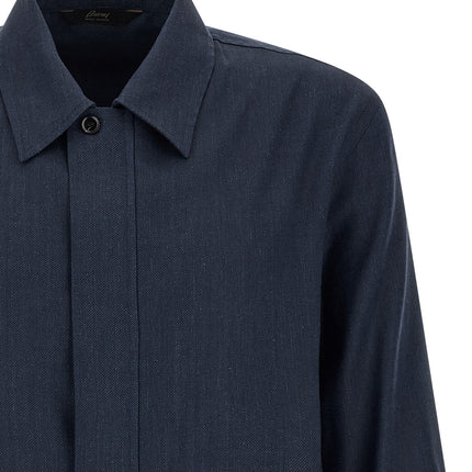 Brioni Blue Linen Full-Length Jacket
