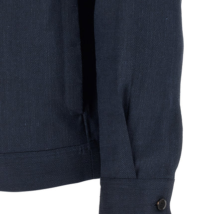 Brioni Blue Linen Full-Length Jacket