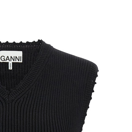 Ganni Black Organic Cotton Sleeveless Jacket