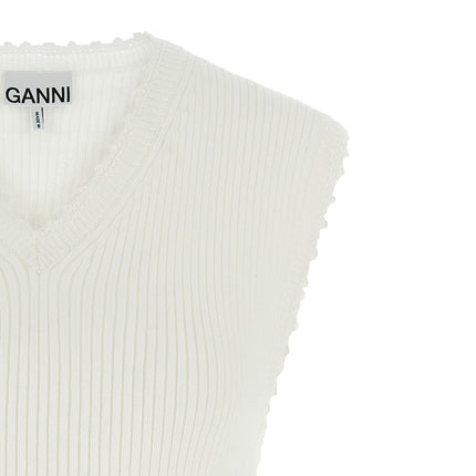 Ganni White Organic Cotton Sleeveless Jacket