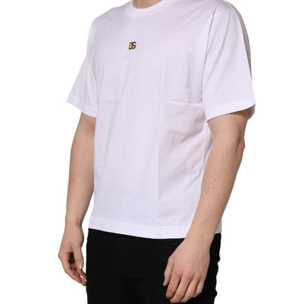 Dolce & Gabbana White Metal DG Logo Cotton Short Sleeves T-shirt