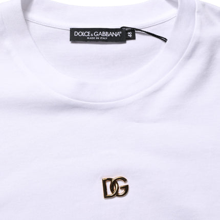 Dolce & Gabbana White Metal DG Logo Cotton Short Sleeves T-shirt