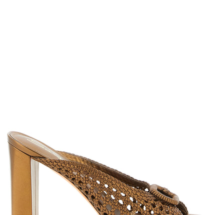 Santoni Gold Lamb Leather Stiletto Heel Sandals