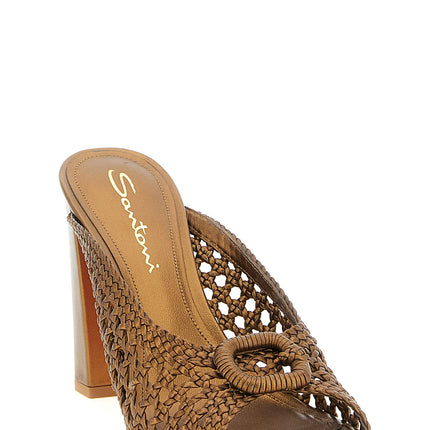 Santoni Gold Lamb Leather Stiletto Heel Sandals