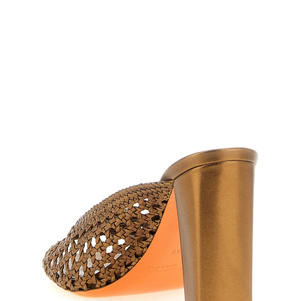 Santoni Gold Lamb Leather Stiletto Heel Sandals