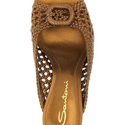 Santoni Gold Lamb Leather Stiletto Heel Sandals