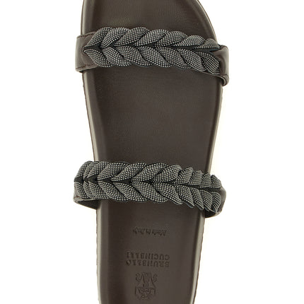Brunello Cucinelli Brown Leather Slides