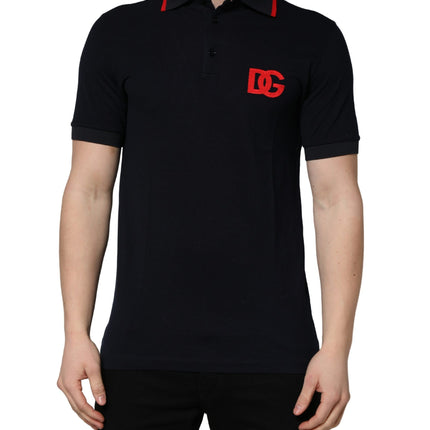 Dolce & Gabbana Black DG Logo Print Short Sleeve Polo T-shirt