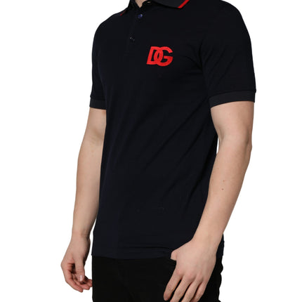 Dolce & Gabbana Black DG Logo Print Short Sleeve Polo T-shirt