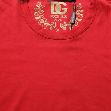 Dolce & Gabbana Red Goodluck 2023 Cotton Crew Neck T-shirt