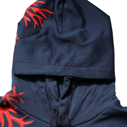 Dolce & Gabbana Blue Cotton Coral Logo Hooded Sweatshirt Sweater