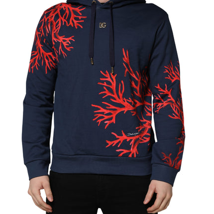 Dolce & Gabbana Blue Cotton Coral Logo Hooded Sweatshirt Sweater