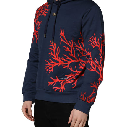 Dolce & Gabbana Blue Cotton Coral Logo Hooded Sweatshirt Sweater
